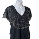 Patra by Joanna Chen Vintage Black Ruffled Gold Beaded Tiered Flapper Dress Size 14 Photo 8