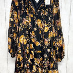 Blue Rain Dress Women Size Large Floral Ruffle Smocked Long Sleeve Swing Mini Photo 0