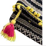 Just Fab Fold Over Bag Yellow Pom Pom Tassel Trim Colorful Clutch Purse Photo 2