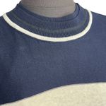 We The Free  People Crop Sweater L Navy/Cream Stripe Raw Seams Wide Boat Neck Photo 3