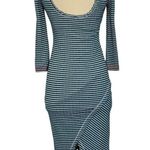 Free People  Blue White Striped Ribbed Midi 3/4 Sleeve Boat Neck Beach Dress XS Photo 5