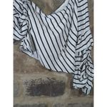DO+BE Top Woman's Large White Black Striped Ruffle Sleeve One Shoulder Photo 2