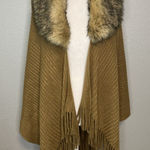 Faux Fur Trim Wrap One Size Poncho Cape Shawl 1 Size Brown Fringe Boho Size L Photo 0