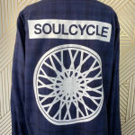 SoulCycle ‎ Blue Plaid Flannel Button Down Logo Top Photo 8