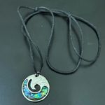 Abalone Shell Wave Silver Pendant Adjustable Cord Necklace 11g. Blue Photo 5