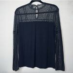 Halogen Sheer Polka Dot Long Sleeve Lace Yoke Mock Neck Split Back Top Black XS Photo 12