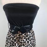 Vintage Y2K strapless bow embellished belted Hi/low leopard print mini dress Black Size M Photo 2