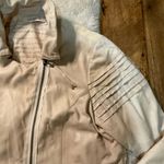 Sundance Jacket Womens Medium Lambskin Leather Linen Cream Zipper Moto Soft Photo 3