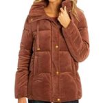 Isaac Mizrahi NY Women's Velvet Puffer Coat Size Small Brown Cozy Winter Jacket Photo 0
