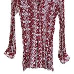 Sunny Leigh  Women Red White Geometric Print Button Down Long Sleeve Shirt Top S Photo 2