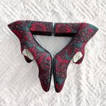 1901 Red Floral Brocade Mary Jane Heels with Pearl Detail Photo 6