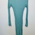 SIMON MILLER Teal Light Blue Ribbed Long Sleeve Fitted Maxi Dress Size Medium Photo 5