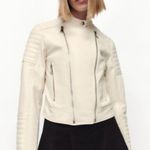 ZARA  Vegan Faux Leather Motorcycle Moto Zippered Jacket in Winter‎ White Size XL Photo 0