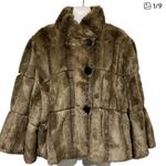INC International Concepts Brown 3 Button Faux Fur Short Coat Jacket Size L Photo 3
