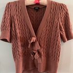 EXPRESS Ginger Colored Cable Knit Double Bow Short Sleeved Cardigan Photo 3
