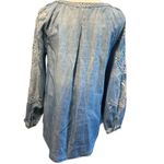Vintage America Blues SZ SM Denim Embroidered Button Down Faded Crinkle Design Blue Photo 5
