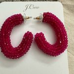 J.Crew  Festival Pink Woven Beaded Hoop Earrings NEW Photo 1