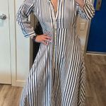 ZARA striped button front collared coastal blue white long maxi dress Large Photo 10