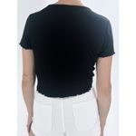 Garage Black Ribbed Drawstring V-Neckline Short Sleeve Top Size Large Photo 1