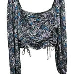 Wild Fable Floral Off Shoulder Cropped Peasant Top Puff Sleeve Large Photo 0