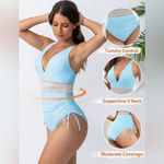 Amazon NWT Blooming Jelly V-Neck Ruched Sides One Piece Swimsuit | Size: S | Sky Blue Photo 2