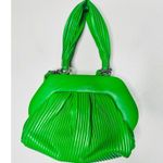 THEMOIRé Green Leather Magnetic Closure Puffy Trim Tia Plissa Bag Purse Photo 3