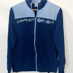 Blair  women’s blue floral embroidered 100% polyester windbreaker full zip jacket Photo 0