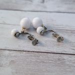 Vintage Clip On Earrings Retro White Ball Duo Dangle Stylish Photo 2