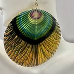 Gold tone peacock statement earrings Photo 4