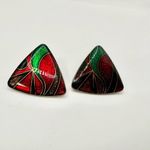 Red green and brown triangle post earrings Photo 1