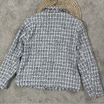 H&M Women’s Textured Tweed Speckled Blazer Jacket Fringe Lined in White Black 12 Photo 9