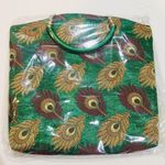 NWT Dark Green and Gold Peacock Feather Purse with Gold Silk Thread Indian Bride Photo 3