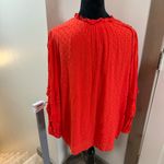 Loft  Coral Bright Orange Swiss Dot Ruffle Detail Long Tiered‎ Sleeve Blouse XL Photo 4