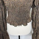 Anthropologie Bubble Sleeve Crop Blouse Top Boho 90s Sz M Brown Black Metallic Photo 7