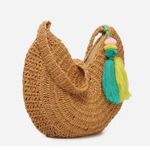 Crown Vintage Fortune Cookie Raffia Woven Boho Bohemian Tote Bag NWT Photo 6