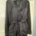 Vince Black Satin Short Trench Belted Jacket Drapey Lightweight L Elegance Photo 0
