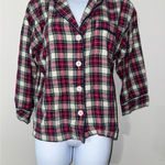 Sleepy Jones XS Plaid Pajama Top Button Front 3/4 Sleeve Red Green Photo 0
