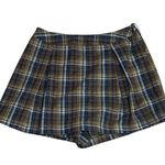 Sage NWT  The Label Brown Navy Plaid Pleated Wrap Skort Size Small Photo 5