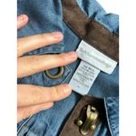 Soft Surroundings  Denim Shirt Brown Trim Brass Details Long Sleeve Women PL Photo 1