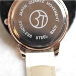 3T Pink Face Gold Tone White Leather Band New Battery Like New Watch Photo 1