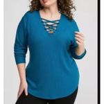 Torrid  Blue Lace-Up V-Neck Waffle Knit Long Sleeve Top Size 4X Photo 9