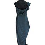 Lulus  Emerald Satin One-Shoulder Asymmetrical Maxi Dress Size L Draped Slit Photo 8
