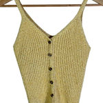 it's our time  Yellow Metallic Ribbed Button Down V Neck Tank Top Womens Medium Photo 0