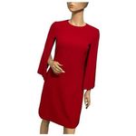 Tahari Asl Firebird Red Split Cape Sleeve Shift Dress Size 4 Photo 4