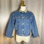 Tommy Hilfiger  Denim Jacket Tan Collar Women's M Trucker Style Blue Jean Photo 2
