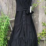 Nicole Miller Dress Black Lace Linen Blend Sleeveless Maxi S Photo 4