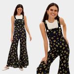 Sleeper • Baccara Linen Jumpsuit overall black yellow sunflower print flare leg Photo 4