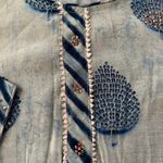 Women's 3/4 Sleeve Embellished Kurta Tunic Fits Up To Large Gray Blue Bead Boho Photo 3