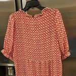 Max Studio 💕💕 Puff Sleeve Tiered Midi Dress Red/Cream Chnml Geo Print Large NWT Photo 8