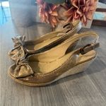 Franco Sarto 7.5 Gold Leather Espadrille Wedge Leanna Photo 3